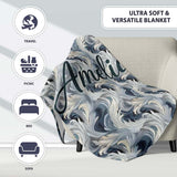 Blue Grey Abstract Feather Swirl Pattern Seamless Modern Artistic  Personalised Custom Name Super Soft Fleece Blanket Bed Sofa Throw