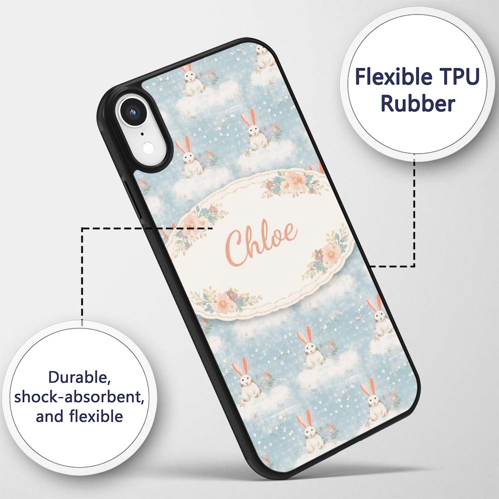 Minimal Bunny Snow Field Seamless Pattern Cute Custom Name Protective Phone Case Mobile Cover Durable Everyday Smartphone Shock Resistant