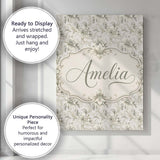 Personalised Name Elegant Beige Floral Custom  Unique Gift Idea Modern Room Accent Canvas Wall Art Print Decor Picture Ready to Hang