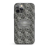 Silver Metallic Ornamental Floral Swirl Seamless Custom Name Protective Phone Case Mobile Cover Durable Everyday Smartphone Shock Resistant