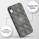 Silver Metallic Ornamental Floral Swirl Seamless Custom Name Protective Phone Case Mobile Cover Durable Everyday Smartphone Shock Resistant
