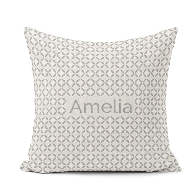 Custom Name Soft Grey Geometric Tile Seamless Pattern Name Cute Square Filled Cushion Throw Pillow Sofa Bed Home Decor Zip Washable UK Made