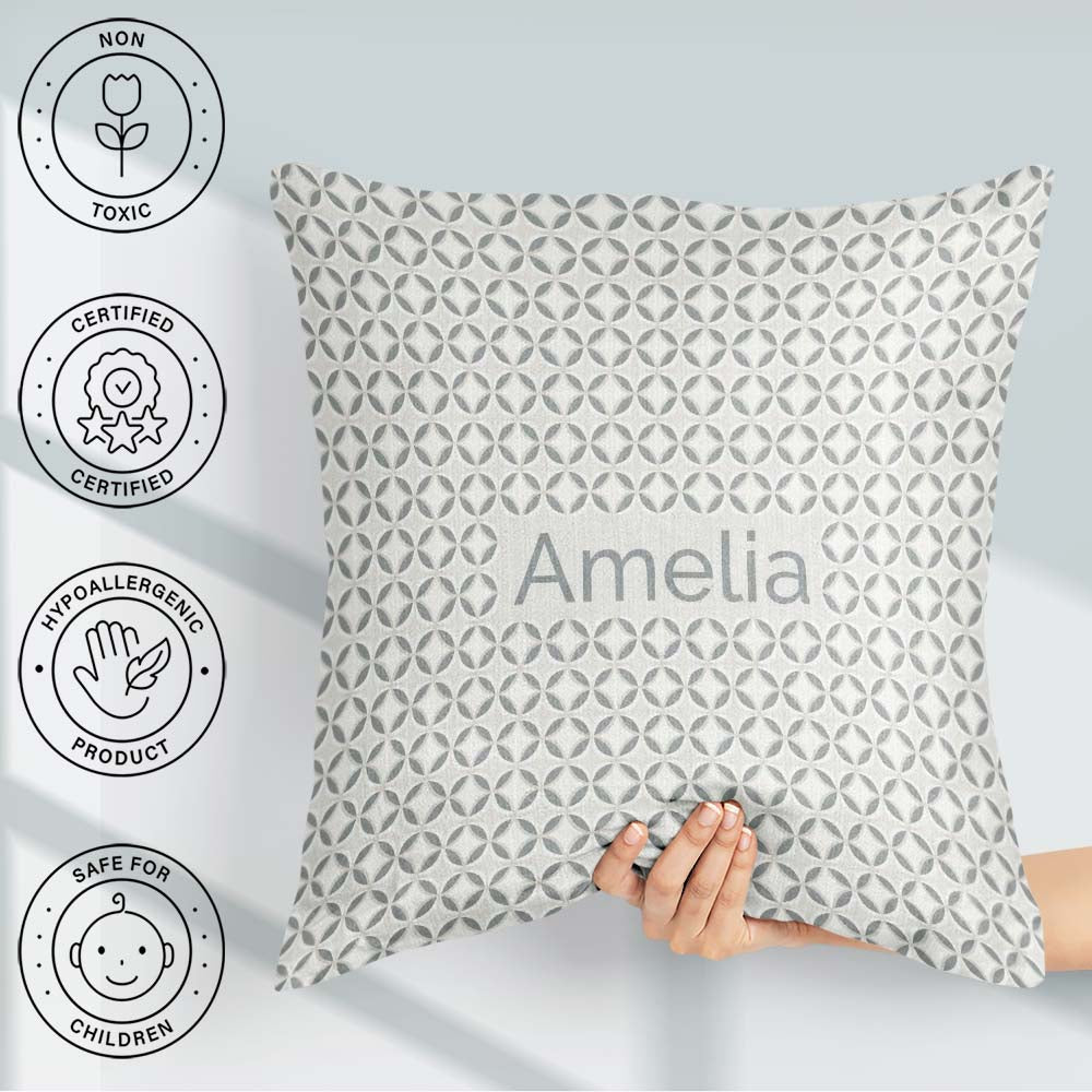 Custom Name Soft Grey Geometric Tile Seamless Pattern Name Cute Square Filled Cushion Throw Pillow Sofa Bed Home Decor Zip Washable UK Made