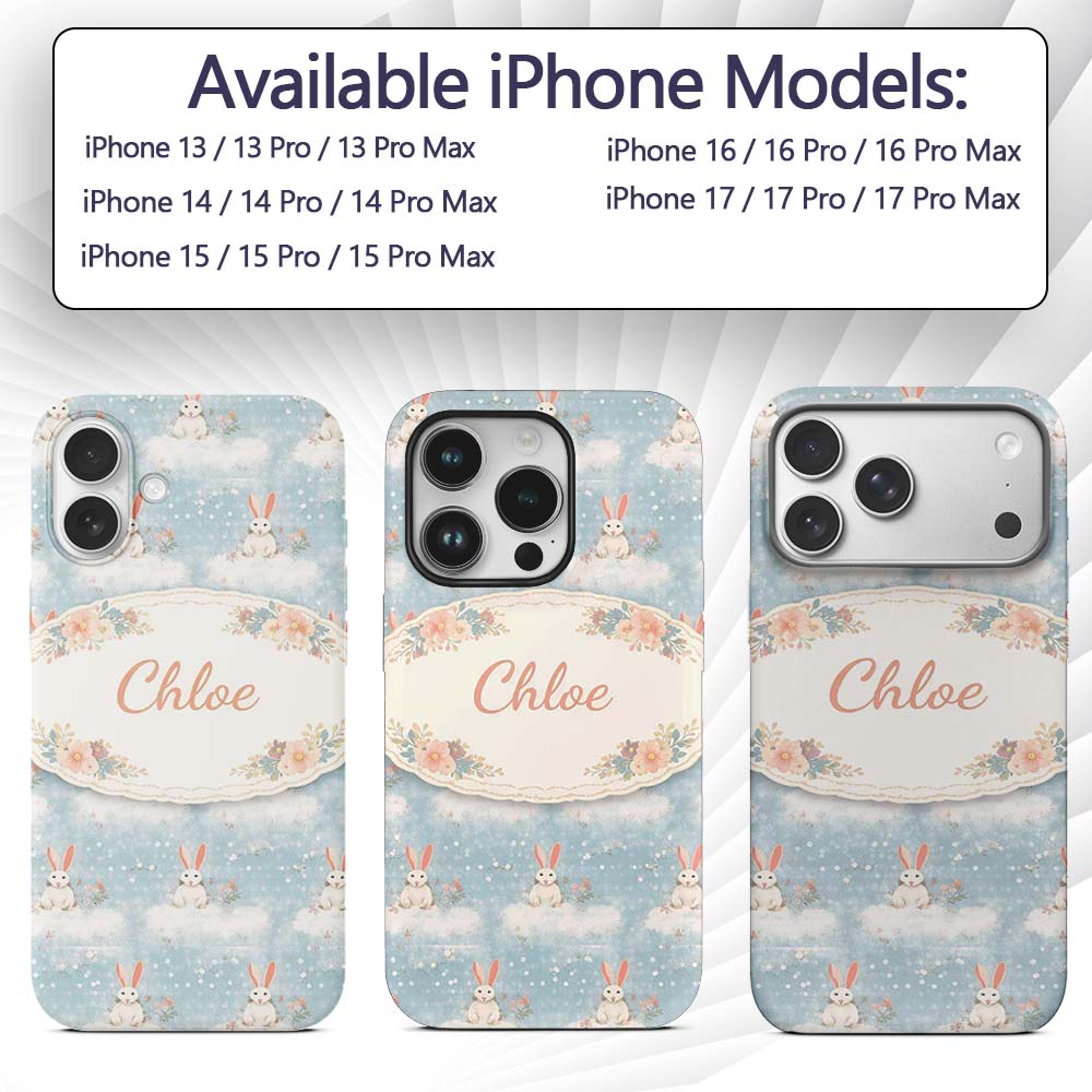 Minimal Bunny Snow Field Seamless Pattern Cute Custom Name Protective Phone Case Mobile Cover Durable Everyday Smartphone Shock Resistant