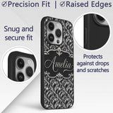 Black Silver Metallic Wave Abstract Seamless Custom Name Protective Phone Case Mobile Cover Durable Everyday Smartphone Shock Resistant
