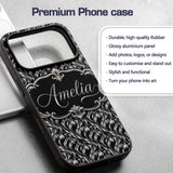 Black Silver Metallic Wave Abstract Seamless Custom Name Protective Phone Case Mobile Cover Durable Everyday Smartphone Shock Resistant
