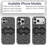 Black Silver Metallic Wave Abstract Seamless Custom Name Protective Phone Case Mobile Cover Durable Everyday Smartphone Shock Resistant