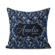 Custom Name Dark Blue Floral Ornamental Pattern Black Background Square Filled Cushion Throw Pillow Sofa Bed Home Decor Zip Washable UK Made