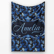Dark Blue Floral Ornamental Seamless Pattern on Black Background  Personalised Custom Name Super Soft Fleece Blanket Bed Sofa Throw