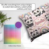 Custom Name Cute Panda Unicorn Cartoon Animal Pattern Coffee Cup Square Filled Cushion Throw Pillow Sofa Bed Home Decor Zip Washable UK Made