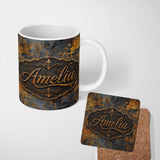 Personalized Custom Name Vintage Industrial Rust Texture with Structural Elements Seamless 11oz Ceramic Coffee Tea Mug White Large Handle