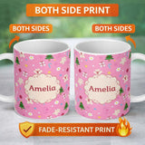 Personalized Custom Name Cute Christmas Gingerbread Tree Candy Star Seamless Pattern Lovely 11oz Ceramic Coffee Tea Mug White Large Handle