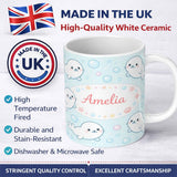 Personalized Custom Name Cute Kawaii Seal Cartoon Animal Ocean Pattern Stylish Everyday Mug 11oz Ceramic Coffee Tea Mug White Large Handle