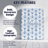 Personalised Name Elegant Blue Damask Custom Modern Room Accent Creative Decorator Style Canvas Wall Art Print Decor Picture Ready to Hang