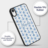 Elegant Blue Damask Symmetrical Floral Seamless Custom Name Protective Phone Case Mobile Cover Durable Everyday Smartphone Shock Resistant