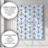 Personalised Name Elegant Blue Damask Custom Modern Room Accent Creative Decorator Style Canvas Wall Art Print Decor Picture Ready to Hang