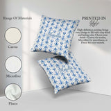Custom Name Elegant Blue Damask Symmetrical Floral Seamless Name Square Filled Cushion Throw Pillow Sofa Bed Home Decor Zip Washable UK Made
