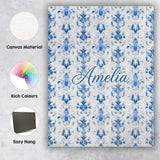 Personalised Name Elegant Blue Damask Custom Modern Room Accent Creative Decorator Style Canvas Wall Art Print Decor Picture Ready to Hang