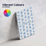 Personalised Name Elegant Blue Damask Custom Modern Room Accent Creative Decorator Style Canvas Wall Art Print Decor Picture Ready to Hang