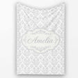 Elegant Grey Damask Vintage Floral Seamless Pattern Name Cute  Personalised Custom Name Super Soft Fleece Blanket Bed Sofa Throw