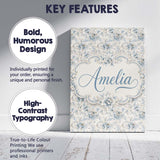 Personalised Name Soft Blue Beige Floral Custom  Unique Gift Idea Elegant Feature Canvas Wall Art Print Decor Picture Ready to Hang