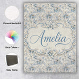 Personalised Name Soft Blue Beige Floral Custom  Unique Gift Idea Elegant Feature Canvas Wall Art Print Decor Picture Ready to Hang