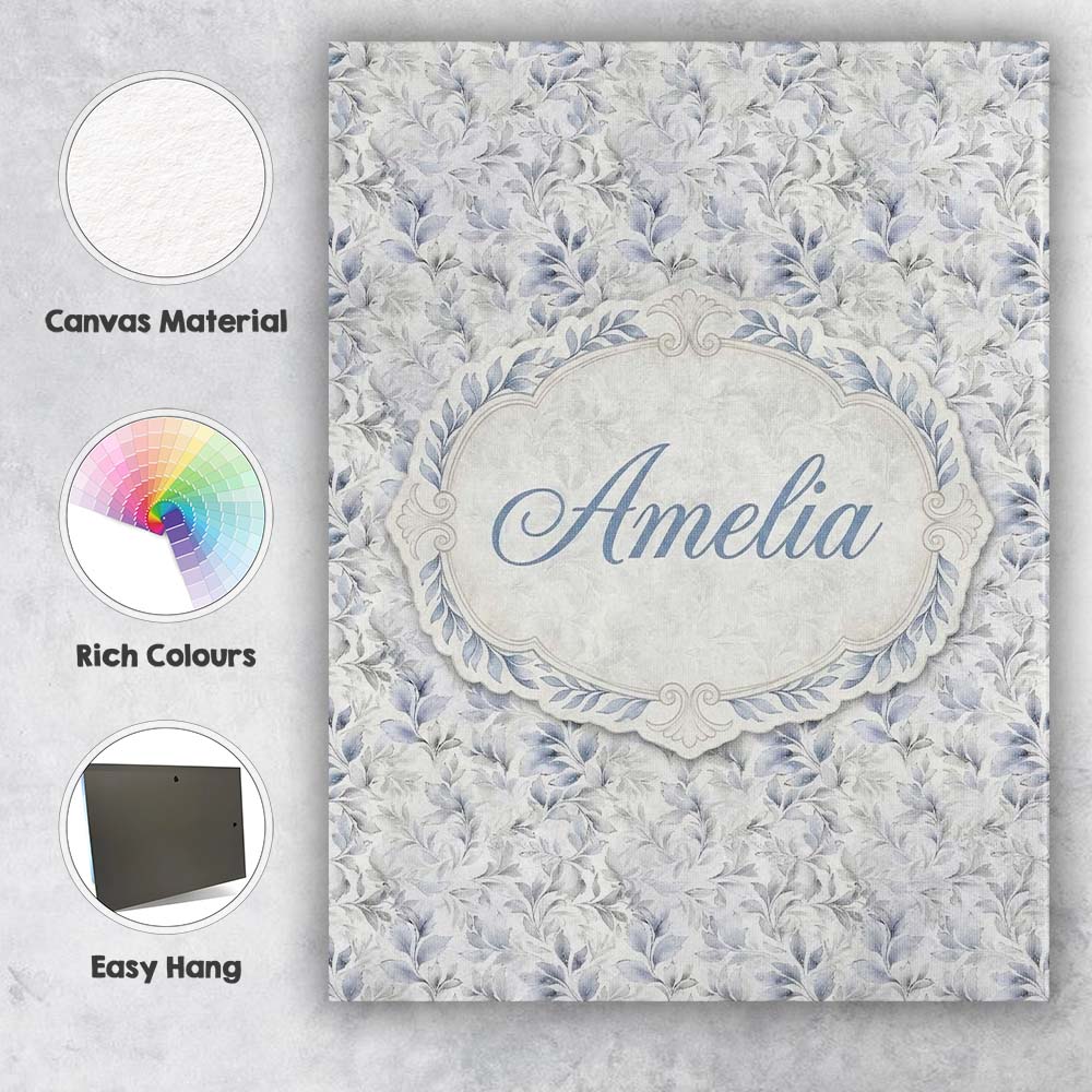 Personalised Name Subtle Grey Botanical Custom  Modern Room Accent Elegant Feature Canvas Wall Art Print Decor Picture Ready to Hang