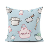 Custom Name Utensils Apron Cooking Theme Seamless Pattern Name Square Filled Cushion Throw Pillow Sofa Bed Home Decor Zip Washable UK Made