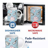 Personalized Custom Name Cute Kitchen Utensils Apron Cooking Theme Seamless Pattern Name 11oz Ceramic Coffee Tea Mug White Large Handle