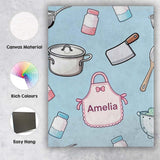 Personalised Name Cute Utensils Apron Custom Modern Room Accent Creative Decorator Style Canvas Wall Art Print Decor Picture Ready to Hang