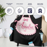 Cute  Tools Apron Cooking Theme on Black Seamless Pattern  Personalised Custom Name Super Soft Fleece Blanket Bed Sofa Throw