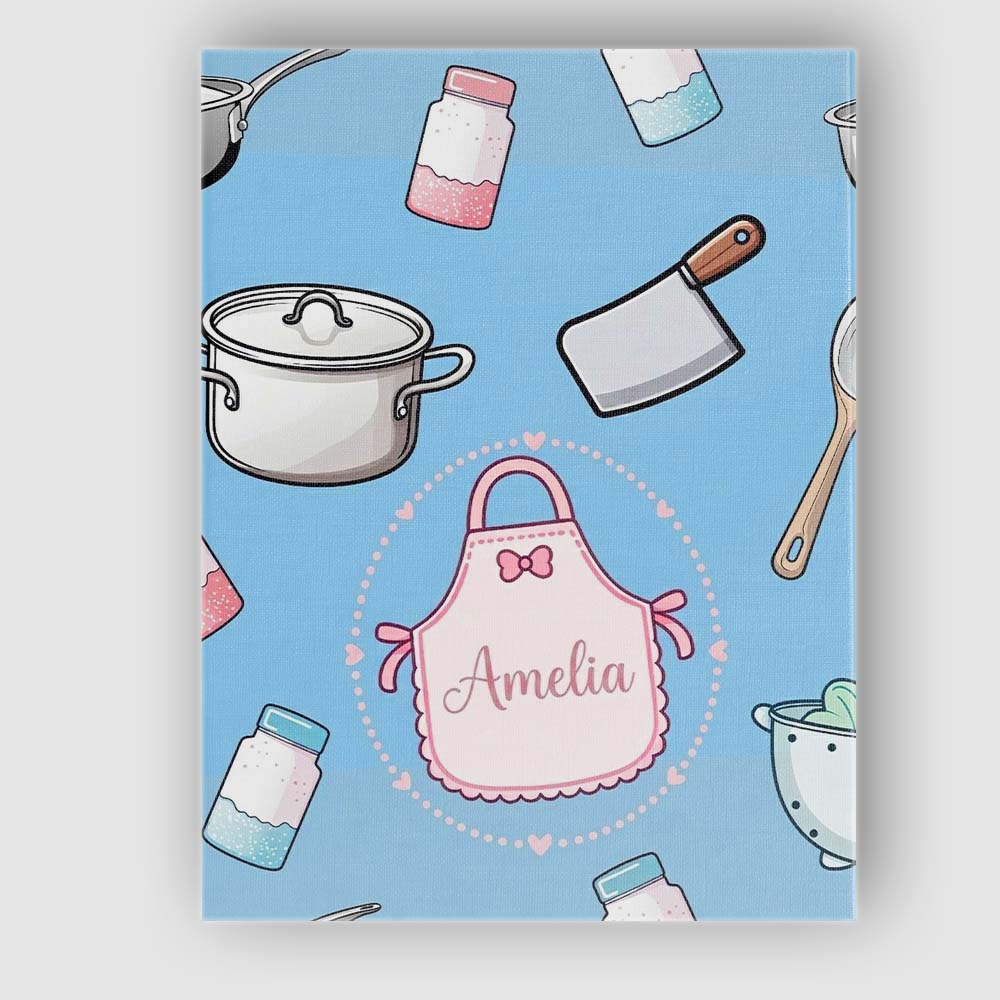 Personalised Name Cute Utensils Apron Custom Modern Room Accent Creative Decorator Style Canvas Wall Art Print Decor Picture Ready to Hang