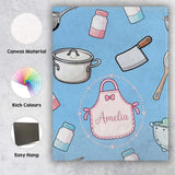 Personalised Name Cute Utensils Apron Custom Modern Room Accent Creative Decorator Style Canvas Wall Art Print Decor Picture Ready to Hang