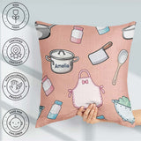Custom Name Utensils Apron Cooking Theme Peach Seamless Pattern Square Filled Cushion Throw Pillow Sofa Bed Home Decor Zip Washable UK Made