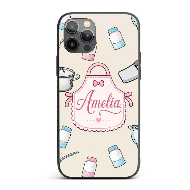 Cute Utensils Apron Cooking Seamless Pattern Name Custom Name Protective Phone Case Mobile Cover Durable Everyday Smartphone Shock Resistant