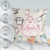 Custom Name Cute Utensils Apron Cooking Seamless Pattern Name Square Filled Cushion Throw Pillow Sofa Bed Home Decor Zip Washable UK Made