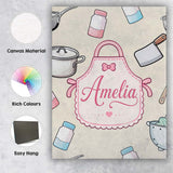 Personalised Name Cute Utensils Apron Custom Modern Room Accent Creative Decorator Style Canvas Wall Art Print Decor Picture Ready to Hang
