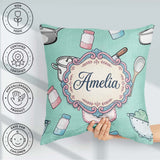 Custom Name Utensils Apron Cooking Teal Seamless Pattern Name Square Filled Cushion Throw Pillow Sofa Bed Home Decor Zip Washable UK Made