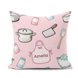Custom Name Utensils Apron Cooking Pink Seamless Pattern Name Square Filled Cushion Throw Pillow Sofa Bed Home Decor Zip Washable UK Made