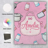 Personalised Name Cute Utensils Apron Custom Modern Room Accent Creative Decorator Style Canvas Wall Art Print Decor Picture Ready to Hang