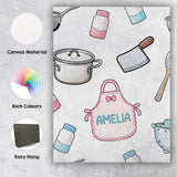 Personalised Name Cute Utensils Apron Custom Modern Room Accent Creative Decorator Style Canvas Wall Art Print Decor Picture Ready to Hang