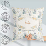 Custom Name Blue Cute Bunny Botanical Seamless Pattern Gift Idea Square Filled Cushion Throw Pillow Sofa Bed Home Decor Zip Washable UK Made