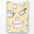 Cute  Utensils Apron Cooking Yellow Seamless Pattern Name  Personalised Custom Name Super Soft Fleece Blanket Bed Sofa Throw