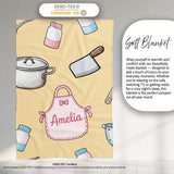 Cute  Utensils Apron Cooking Yellow Seamless Pattern Name  Personalised Custom Name Super Soft Fleece Blanket Bed Sofa Throw
