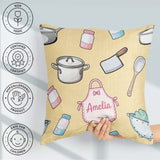Custom Name Utensils Apron Cooking Yellow Seamless Pattern Name Square Filled Cushion Throw Pillow Sofa Bed Home Decor Zip Washable UK Made