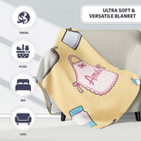 Cute  Utensils Apron Cooking Yellow Seamless Pattern Name  Personalised Custom Name Super Soft Fleece Blanket Bed Sofa Throw