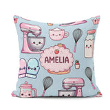 Custom Name Cute Kawaii Cake Mixer Dessert Seamless Pattern Name Square Filled Cushion Throw Pillow Sofa Bed Home Decor Zip Washable UK Made