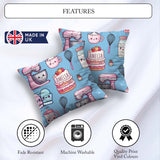 Custom Name Kawaii Baking Cake Mixer Blue Seamless Pattern Name Square Filled Cushion Throw Pillow Sofa Bed Home Decor Zip Washable UK Made