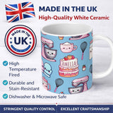 Personalized Custom Name Cute Kawaii Baking Cake Mixer Blue Seamless Pattern Name Unique Gift 11oz Ceramic Coffee Tea Mug White Large Handle