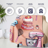 Cute Kawaii Baking Cake Mixer Dessert Seamless Pattern Name Unique  Personalised Custom Name Super Soft Fleece Blanket Bed Sofa Throw